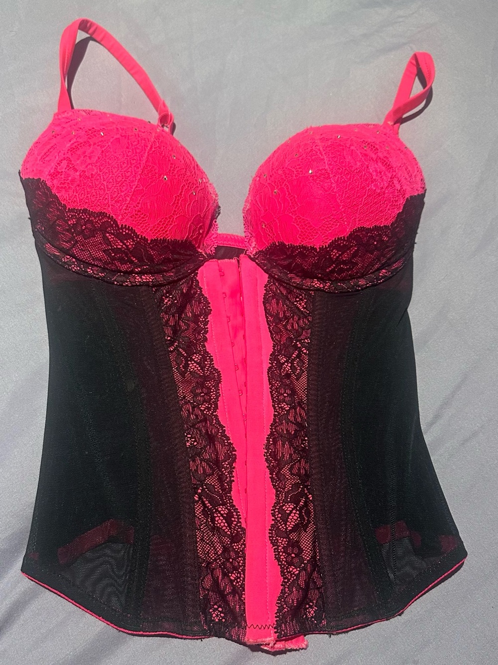Hot Pink Lace Bustier Corset Top